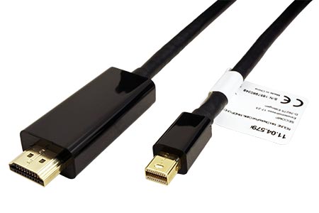 DisplayPort - HDMI kabel, miniDP(M) -> HDMI M, 4K@60Hz, 2m
