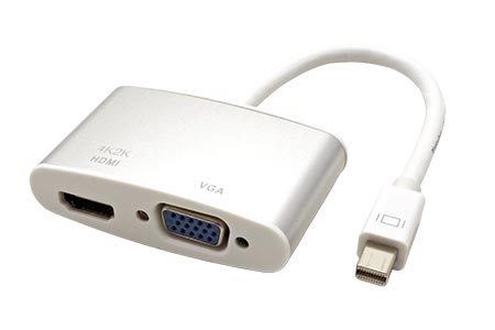 Konvertor miniDP(M) -> HDMI(F) / VGA(F), 4K@30Hz, 15cm, typ 2