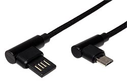 USB 2.0 kabel, oboustranný USB A(M) - micro USB B(M), lomené konektory (90°), 1,8m