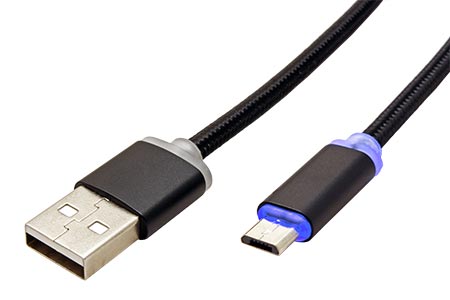 USB 2.0 kabel, USB A(M) - microUSB B(M), 1m, svítící konektor