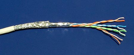 Kabel S/FTP kulatý, kat. 5e, 1m, drát - dvojité stínění