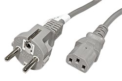 Kabel síťový, přímé konektory, CEE 7/7(M)  - IEC320 C13,  0,5m, šedý