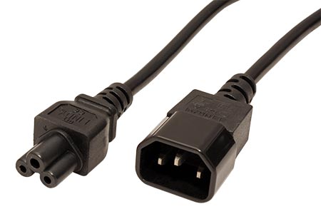 Kabel síťový prodlužovací k notebooku, IEC320 C14 - C5 (trojlístek), 2m, černý