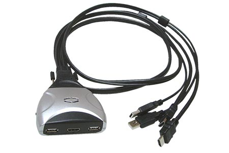 Mini přepínač počítačů (USB klávesnice a myš, HDMI) 2:1, USB, integrované kabely
