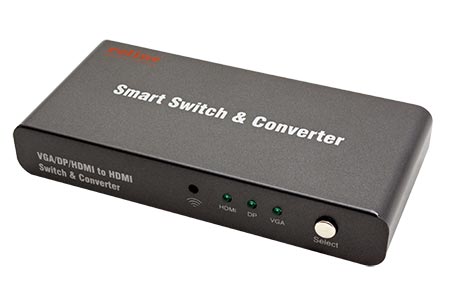 Přepínač + konvertor HDMI/VGA/DP -> HDMI, 3:1