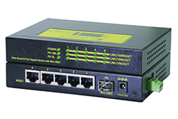Průmyslový Ethernet přepínač 1Gb, 6 portů (5x RJ45 + 1x SFP), spravovatelný, na DIN lištu