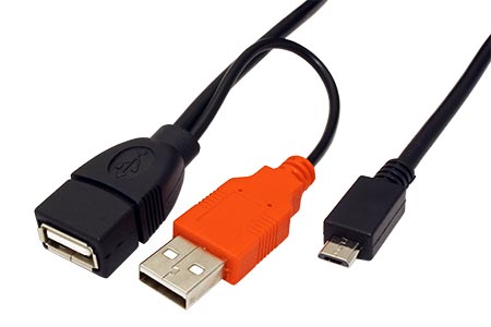 USB 2.0 Y kabel USB A(F) + USB A(M) - microUSB B(M), OTG, 1m,černý